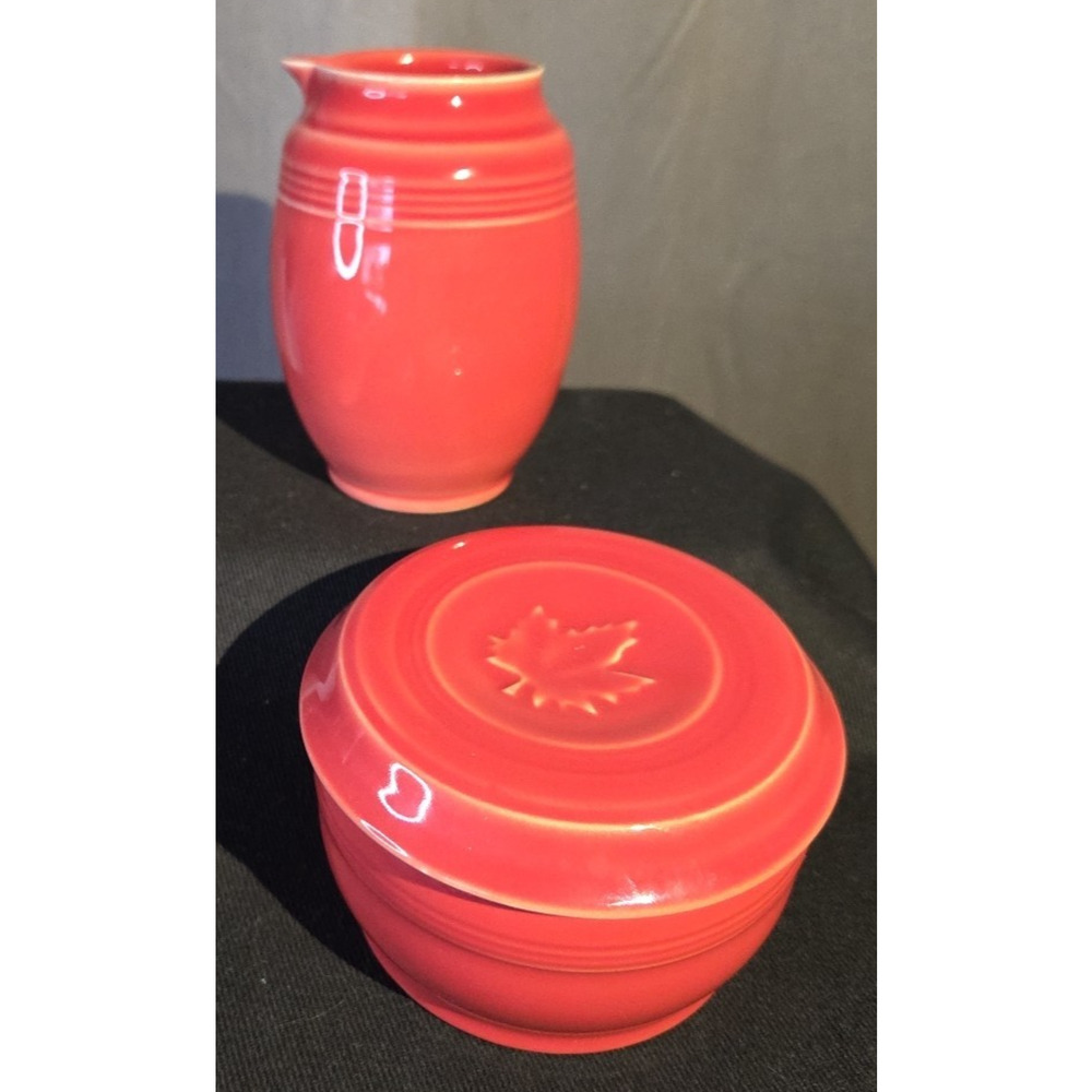 Dansk Craftmark Poppy Red Sugar Bowl And Creamer